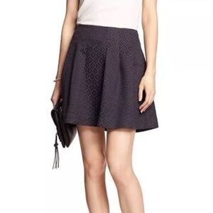 Banana Republic Dark Navy Geometric Brocade Skirt 10 Coquette Preppy Skater